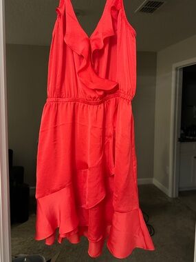Express Bright Red Ruffle Tier Dress